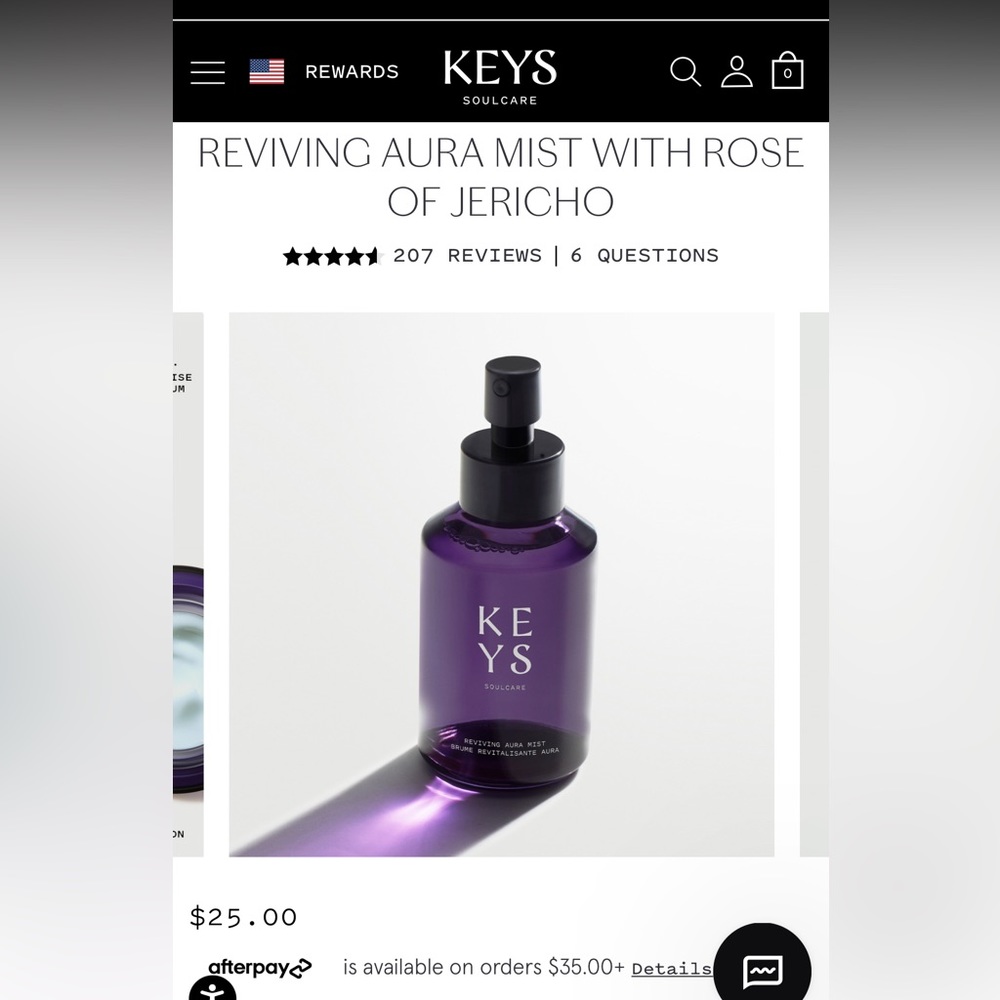 Keys soulcare reviving aura mist rose of Jericho and witch hazel